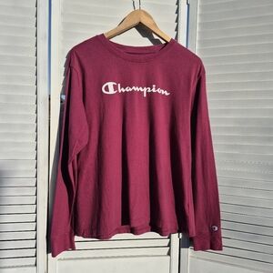Champion Burgundy Long Sleeve Shirt Casual Everyday Womens Size L